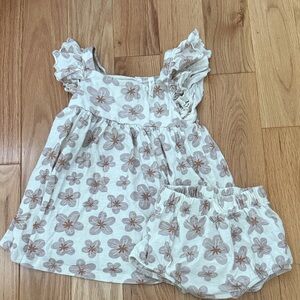 Rylee + Cru Cream and Brown Floral Kids Dress Set